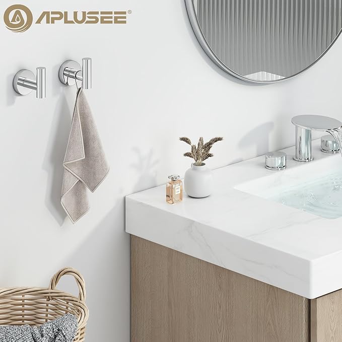 APLusee Polished Chrome Round Coat Hook 2 Pack, 304 Stainless Steel Bathroom Towel Hook, Wall Mounted