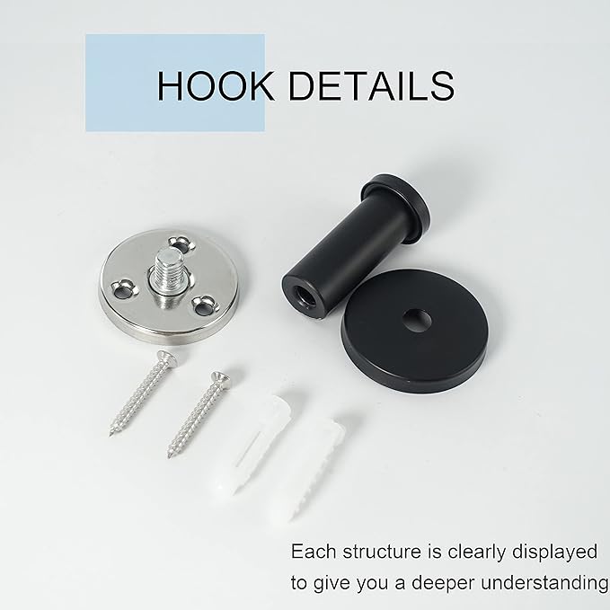 Bathroom Towel Hooks, 6 Pack Round Coat Hooks, Sturdy Wall Mounted Robe Hook, SUS 304 Stainless Steel Heavy Duty Clothes Hanger, Wall Towel Hooks for Bathroom Bedroom Kitchen (Black)