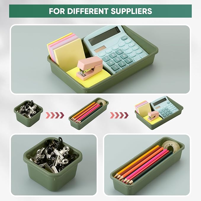 32 Pcs Desk Drawer Organizer Office Organization Tray Versatile Vanity Organizer with Nonslip Pads Makeup for Divider Drawer Storage Box Container for Kitchen Bedroom(Dark Green)
