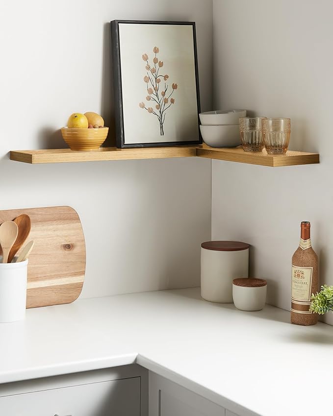 BAYKA Floating Shelves, 22.5" Wall Mounted Wood Shelves for Bathroom, Bedroom, Living Room, Kitchen, Hanging Shelf for Books/Storage/Decor (Oak-Toned,Set of 2)-NeatNest