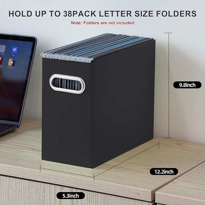 Oterri File Organizer, 8 Packs Small Storage Box, Cardboard File Folder Organizer, Collapsible File Box for Hanging File Folders Letter Size, Portable Filing Organizer with Handle (Black
