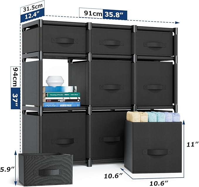 Mavivegue 9 Cube Storage Organizer, Closet Organizers and Storage, Cube Storage Shelf, Easy to Assemble with Storage Drawers, DIY Closet Cube Organizer for Living Room, Bedroom, Dorm Room-Black