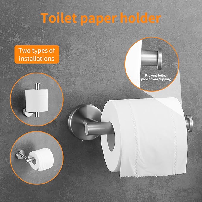 Bathroom Hardware Set Brushed Nickel, 24 Inch Towel Bar Set 10 Pieces Bathroom Accessories Set Includes Includes 2 Packs 24 Inch Towel Bar, Towel Ring, Toilet Holder and 4 Packs Towel Hooks