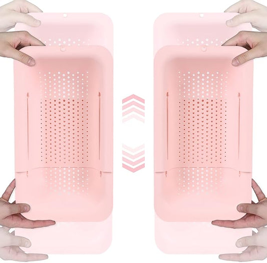 BLUE GINKGO Sink Colander Baskets - (Pack of 2) Wash Vegetables and Fruits, Drain Cooked Pasta and Dry Dishes - Extendable - New Home Kitchen Essentials (2 Pink)-NeatNest