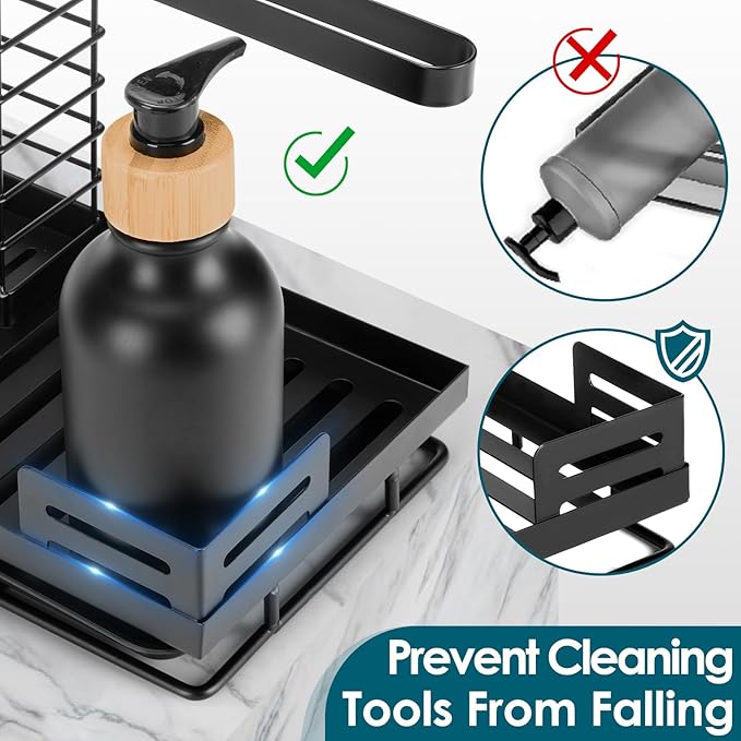 Sinnsally Sponge Holder for Kitchen Sink Caddy,Sink Organizer Rack with Dish Brush Holder & Drain Tray,Rustproof 304 Stainless Soap Dispenser Storage for Kitchen Organization Accessories & Decorations-NeatNest