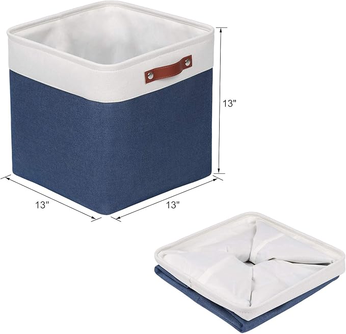 Univivi 13 inch Storage Baskets with Hard Bottom 4 Pack 13 x 13 x13 Cube Storage Bins Foldable Fabric Storage Bins for Shelves, Closet(Blue, Hard Bottom-13 Inch)-NeatNest
