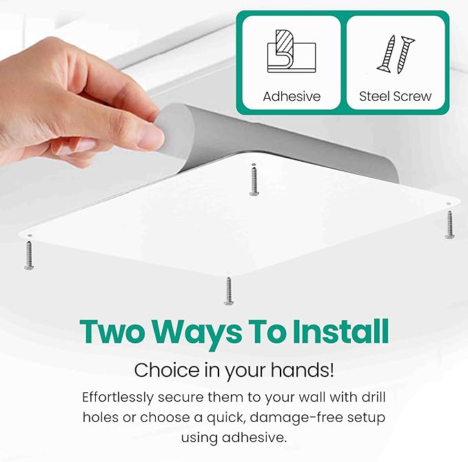 9 inches x 6.5 inches Stainless Steel Plate for Magnets, 3M Adhesive Back, Mounting Screws, Ideal for Magnetic Shelf, Spice Holders, Fridge Magnets. Mount Anywhere! (White, 1 Pack)