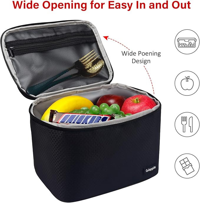 Gloppie Insulated Lunch Bag Lunch Box for Men Women Lunchbox Cooler Bag for Work Picnic, Idea for Gift, Black Honeycomb-NeatNest