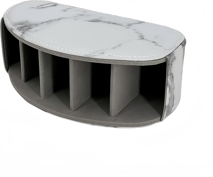 Arnice PU Leather Remote Holder, Arc Shape Caddy Desktop Organizer with 5 Spaces for TV, DVD Remotes, Media Controllers, Pen, Pencil, Office Supplies (White)-NeatNest