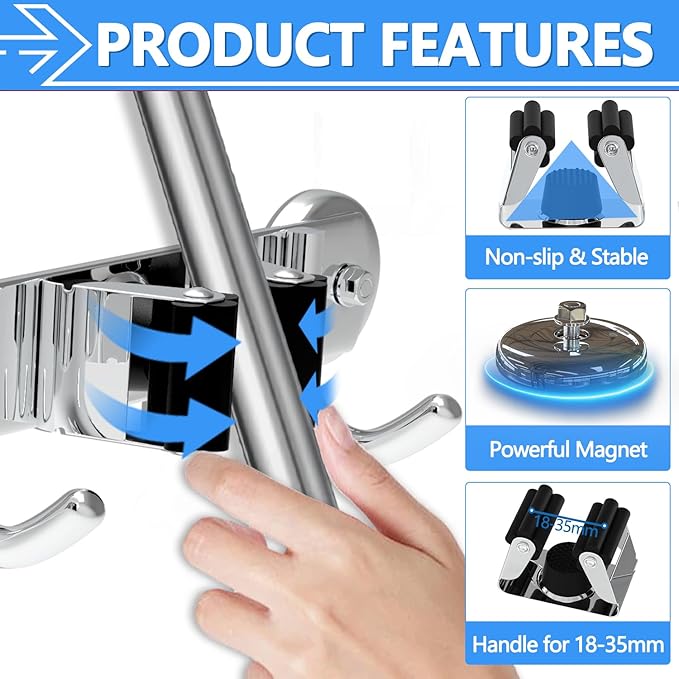 3-H Magnetic Broom Holder Wall Mounted 1 Pack, Strong Magnetic Broom Hooks 17 Inch, Heavy Duty Magnet Broom Organizer Wall Mounted, Utility Storage Tools Rack for Home Kitchen Workshop Laundry Garage