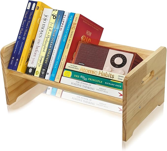 Desktop Bookshelf Organizer, Wood Office Tabletop Book Storage Rack, Tilting Bookcase for Books/Magazine Display,Small Desktop Bookshelf,Desk Shelf-NeatNest