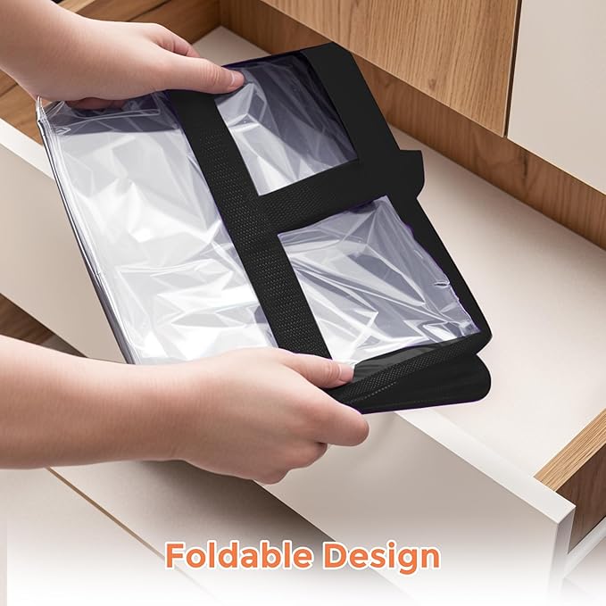 Budding Joy 6 Pack Clear Zippered Storage Bags for Clothes,40L Closet Organizers and Storage Containers Vinyl Moving Bag for Bedding, Linen, Blankets, Comforters, Clothing & Toys, Black-NeatNest