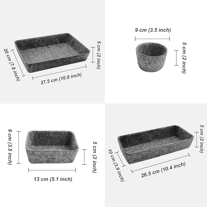 8pcs Drawer Organizers, Separators, Storage Box,Felt Storage Bins Inserts Tool Containers Toy Basket Shelf Cubes Foldable Drawer Dividers Desk Organisers - Grey-NeatNest