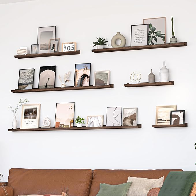 Heimlove Picture Ledge Shelf, Floating Shelves Set of 2, 56 Inches Picture Shelf for Wall with Ledge, Kids Bookshelf Wall Mounted for Living Room Bedroom Decor Books Photo Frames, Walnut-NeatNest