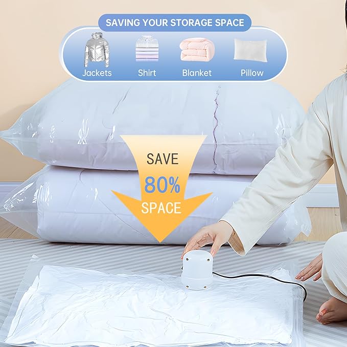 10 Large Vacuum Storage Bags, Vacuum Seal Bags for Clothing, Pillows, Comforters, Blankets, Space Saver Bags with Electric Pump