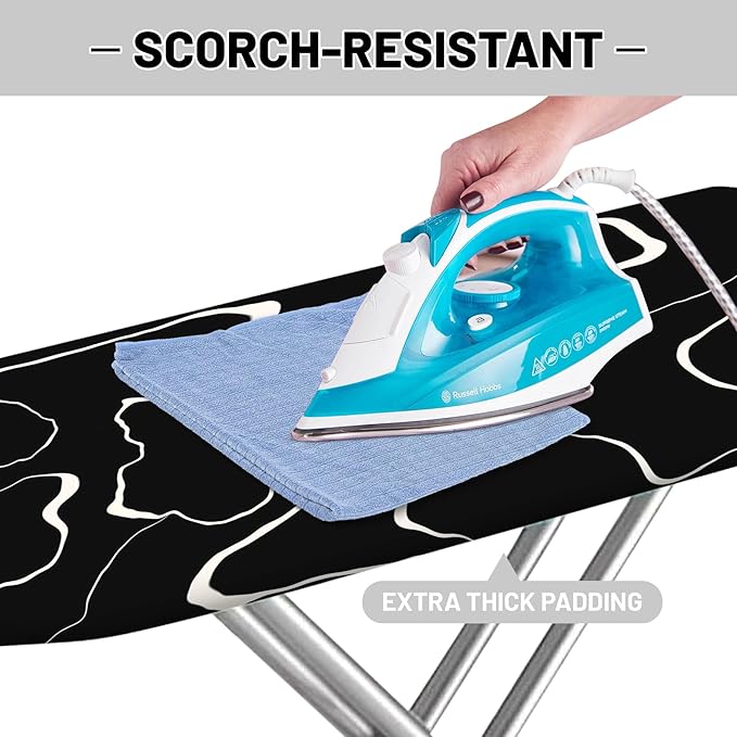 Extra Thick Ironing Board Cover and Pad, 15x54 Ironing Board Cover, Resist Scorching and Staining,Elastic Edges,Modern Art Geometric Black