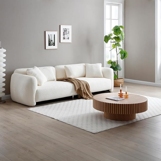 kevinplus 31.49'' Round Coffee Table Modern Wood Coffee Table for Living Room, Contemporary Circle Fluted Drum Style, Easy Assembly, Oak (ø31.49'' x 13.77'')