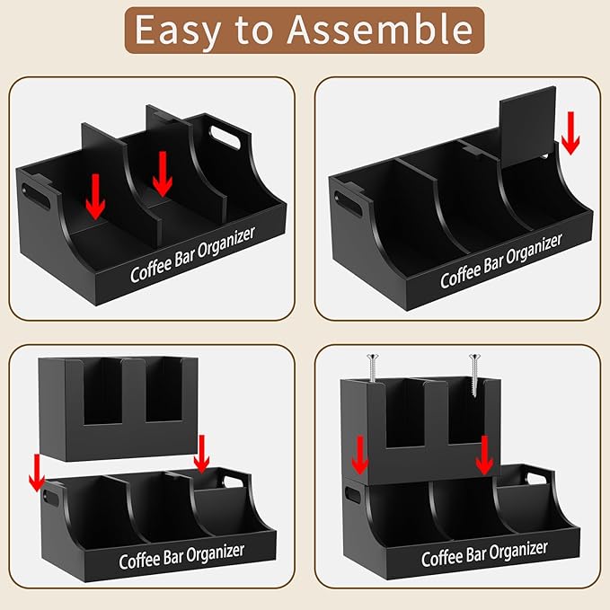 Coffee Station Organizer, Wooden Coffee Bar Organizer for Countertop, Condiment and Cup Storage Organizer, Bar Accessories for Kitchen, Office, Home, Small Black-NeatNest