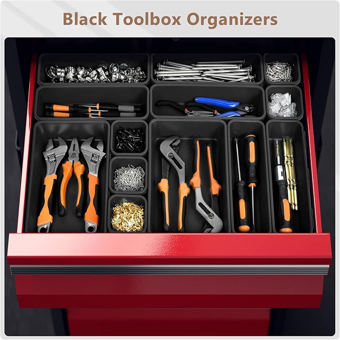 A-LuGei 【42PCS】【Black】 Tool Box Organizer Tray Divider Set, Desk Drawer Organizer, Garage Organization and Storage Toolbox Accessories for Rolling Tool Chest Cart Cabinet Work Bench Small Parts-NeatNest