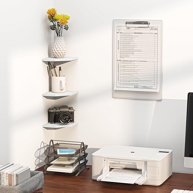 Corner Shelf Wall Mount, Floating Corner Shelves, Set of 3 Corner Wall Shelf Organizer, Rustic Wood Wall Storage Display Shelves for Living Room Bedroom Bathroom Kitchen, Rustic White-NeatNest