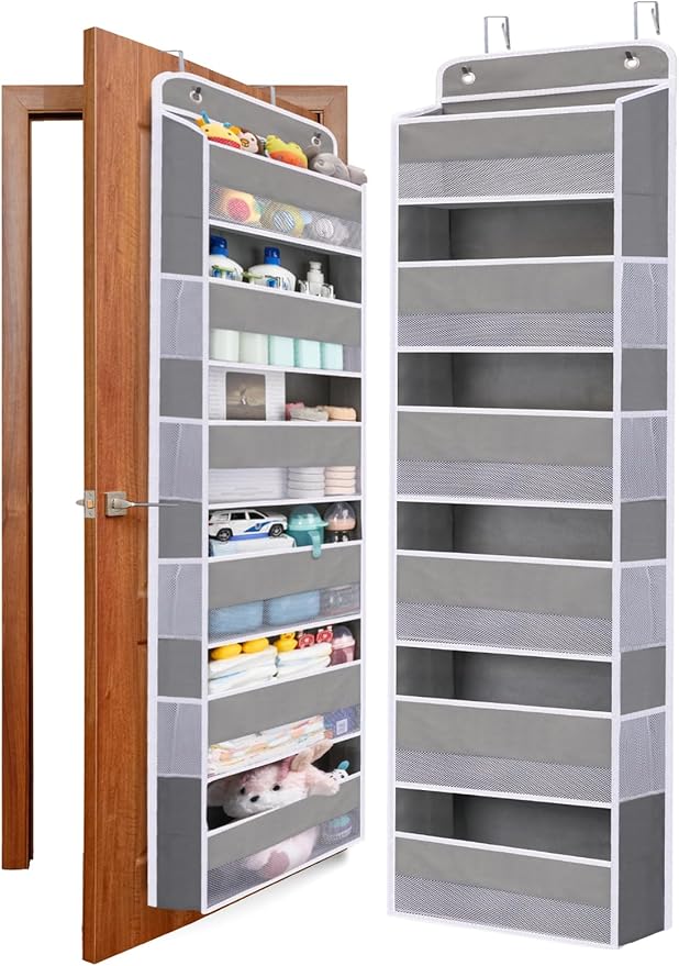 WishJazz Over The Door Organizer Storage 6 Tiers - Heavy Duty 50 lbs Anti-Tilt Behind Door Storage, Hanging Closet Organizer for Baby Essentials, Nursery, Bedroom, Bathroom, Room & Diaper Organizer