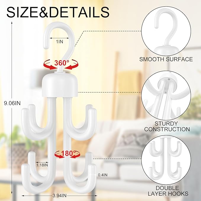 3Pcs Tank Top Hanger, Rotatable Bra Hangers for Closet Organizer, Max 72 Storage Capacity Belt Hanger, Plastic Space Saving Closet Organizers Apartment Dorm Essentials for Bra Tank Top Belt Tie, White-NeatNest