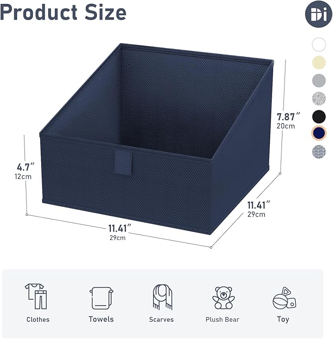 DIMJ Closet Storage Bins 8 Pack - Fabric Trapezoid Organizer Bin, Foldable Storage Baskets for Shelves, Closet Shelf Organizer, Clothing Storage Box for Toys, Books, Towel, Clothes,Navy Blue-NeatNest
