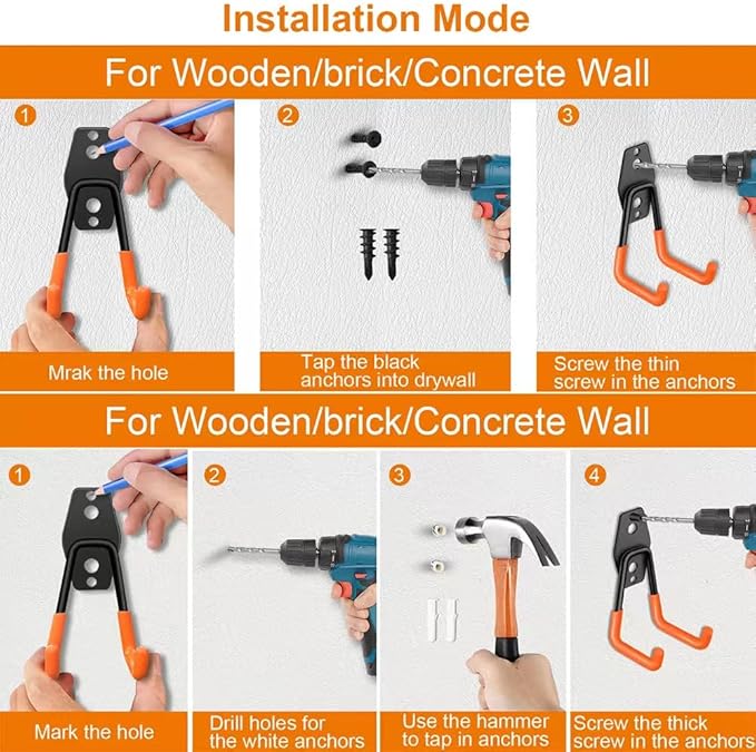 Garage Hooks Pack of 12, Garage Storage System Hooks for Hanging Ladders, Bicycles, Power Tools and More Tools-NeatNest