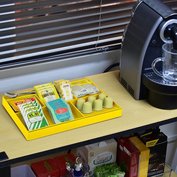 Acrimet Desk Drawer Organizer Tray with 8 Compartments – Multi-Purpose Bin for Office Supplies, Makeup, and Accessories – Fits inside Drawers or Desktops, 12.75" x 8" x 1.06" (Plastic) (Yellow Color)-NeatNest