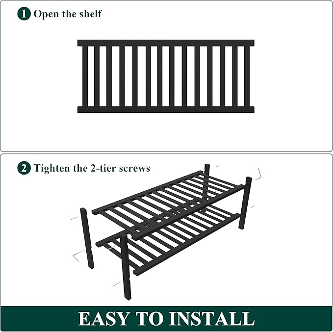 Smiry Shoe Rack, 2 Tier Thick Bamboo Shoe Organizer, Stackable Free Standing Wooden Shoe Storage Shelf for Closet, Entryway, Front Door Entrance, Black-NeatNest