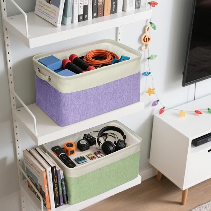 BALEINE 1 Pack Fabric Storage Bins for Shelves, Linen Storage Baskets for Organizing, Decorative Closet Bins for Clothes, Home (Lavender, 15''x11''x9.5'')-NeatNest