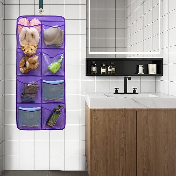 Dual-Sided Hanging Closet Organizer for Socks Underwear Bra Kids Storage Organizer for Baby Clothes Toddler Shoes with 26 Pockets (Purple-Clear Pockets)-NeatNest