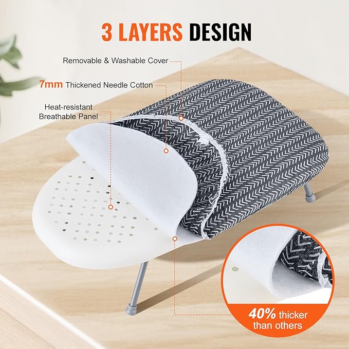 VEVOR Tabletop Ironing Board 23.4 x 14.4, Small Iron Board with Heat Resistant Cover and 100% Cotton Cover, Mini Ironing Board with 7mm Thickened Needle Cotton Layer for Small Spaces, Travel Use