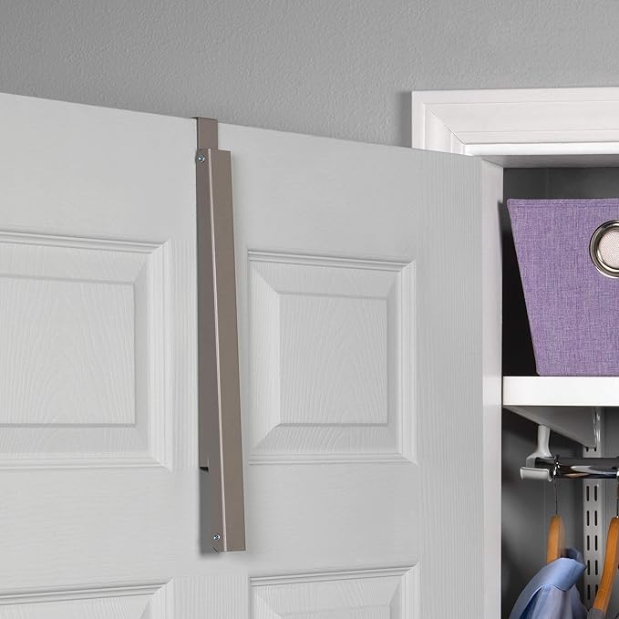 HOLDN’ STORAGE Over The Door Hanger - Single Foldable Rack Organizer for Hanging Clothes, Coats & Towels, Ideal for Dorm Rooms, Laundry, Bathrooms, Etc - Holds up to 20 LBs, Collapsible - Satin Nickel