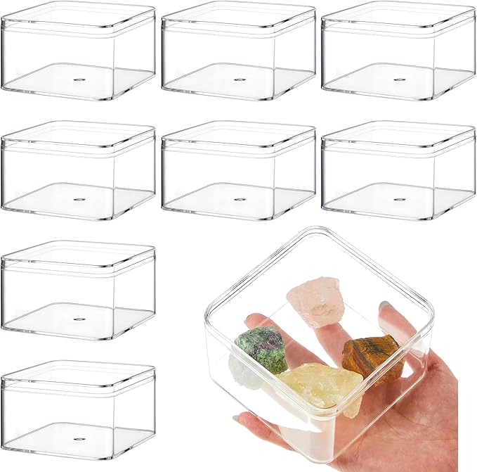 Blulu 8 Pieces Clear Acrylic Plastic Jewelry Box Mini Storage Box Mini Cube Containers with Lids for Candy Pill and Tiny Jewelry(Rectangle,3.94 x 3.94 x 2.36 Inch)-NeatNest