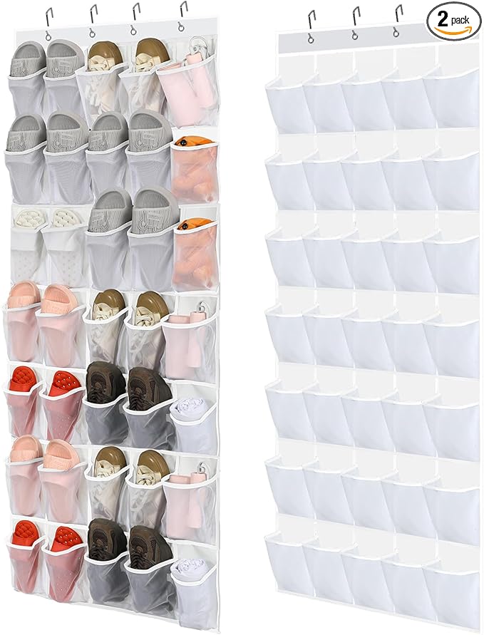 Windyun 2 Pcs 70 Large over The Door Shoe Organizer Hanging Shoe Rack for Closet Holder Pure Mesh Pockets Back to School Behind Door Hanger Storage Nonslip for Home Room School Dorm, Each 35 Pockets-NeatNest