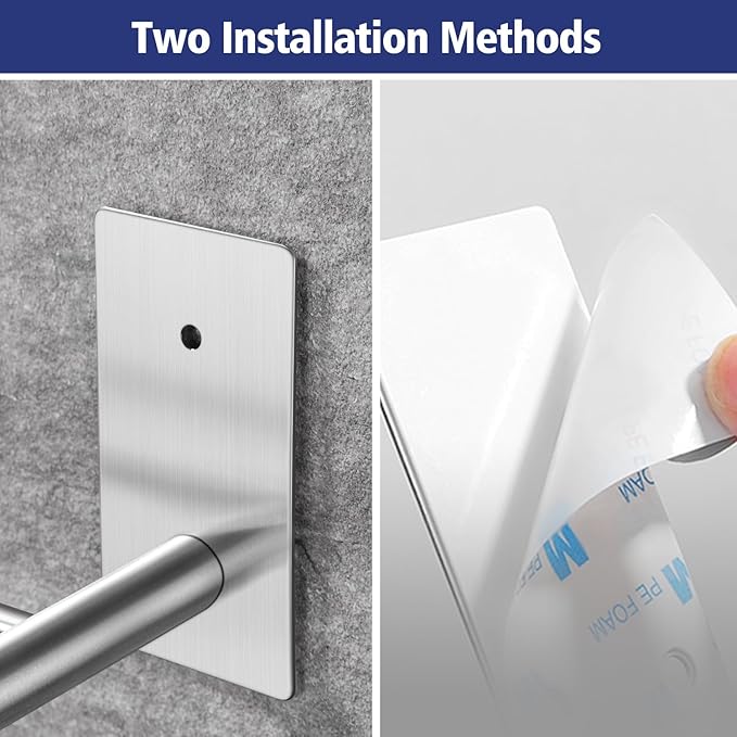 Taozun 16in Towel Holder for Bathroom, Double Towel Bar Self Adhesive or Drilling, Stick On Wall Towel Rack, SUS304 Stainless Steel