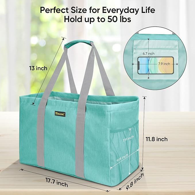 BALEINE Soft 9 Gallon Extra Large Utility Tote, Foldable Reusable Storage Bag (Sea Green)-NeatNest