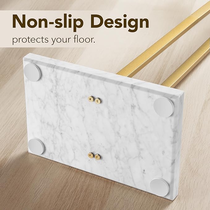 Bathroom Towel Rack Freestanding Floor Stand: Gold 36in 2‑Bar Weighted Marble Base Towel Holder, Rustproof 304 Stainless Steel Drying Rack for Bath&Hand Towels, No‑Drill Slim Organizer, Spa Pool