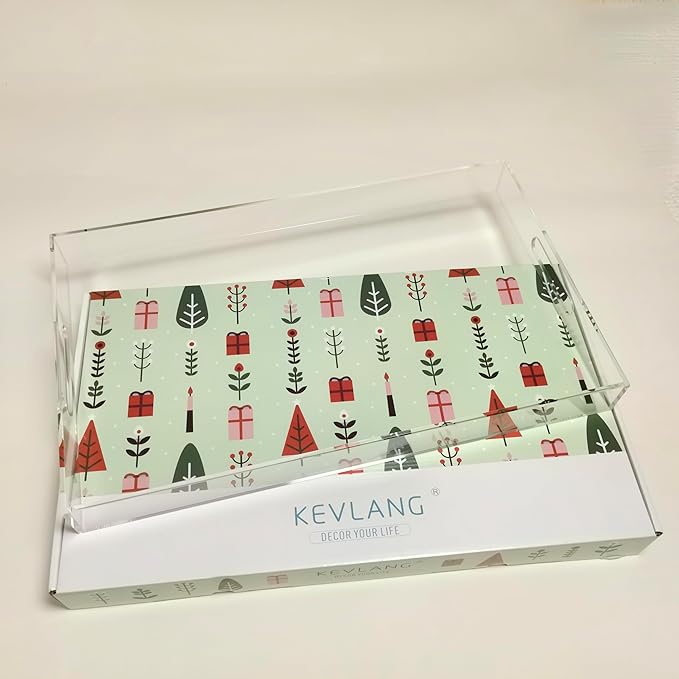 Clear Sturdy Acrylic Serving Tray with Handles-12x20Inch-Serving Coffee,Appetizer,Breakfast,Butler-Kitchen Countertop Makeup Drawer Organizer-Vanity Table Ottoman Tray-Decorative Tray-NeatNest