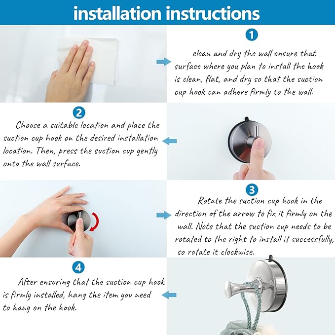 DGYB Suction Cup Hooks Set of 4 Suction Bathroom Hook for Wall Chrome Shower Hooks for Inside Shower 304 Stainless Steel Towel Hook for Glass Door Hanging Robe, Loofah, Coats-NeatNest