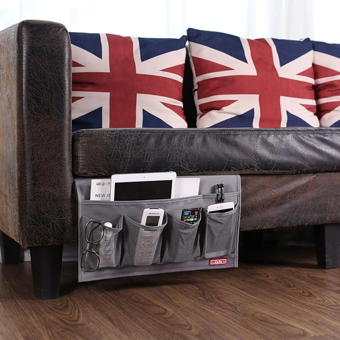 Bedside Storage Organizer - 6 Pockets, Table Cabinet Caddy for Remotes, Phone, Glasses (Grey)-NeatNest