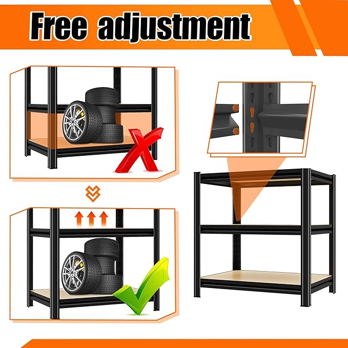 Garage Shelving, 3-Tier Adjustable Storage Shelves, Metal & Wood Pantry Shelf Organizer, Modern Garage Shelving Unit, Utility Storage, 29" W x 30" H x 12" D-NeatNest
