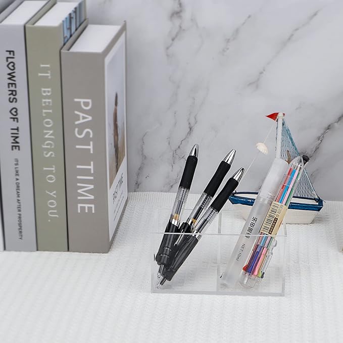 dedoot Acrylic Drawer Organizer, Clear 2 Compartment 2 Section Makeup Organizer Transparent Plastic Makeup Brush Holder Makeup Jewelry Accessories Storage Acrylic Square Cube Box,5x2.5x2.3 Inch-NeatNest