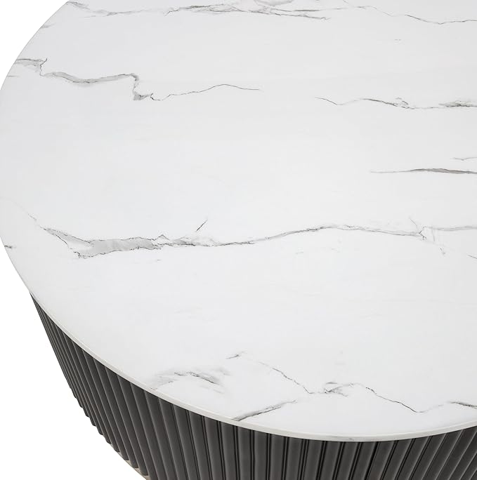 kevinplus ΓΈ38'' Faux Marble Top Coffee Table Round Circle Coffee Table with Wheel for Living Room, Modern Luxurious Wooden Base Gold-Finished Style, Easy Assembly, Black & Gold & White