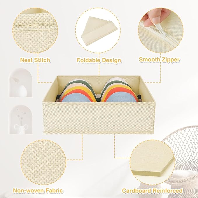 DIMJ Drawer Organizer Clothes 6 Pack - Foldable Baby Organizers and Storage & Dresser Organizer for Bedroom, Closet - Nursery Organization Dresser Dividers for underwear, Sock,Bra, Belt, Tie, Beige-NeatNest