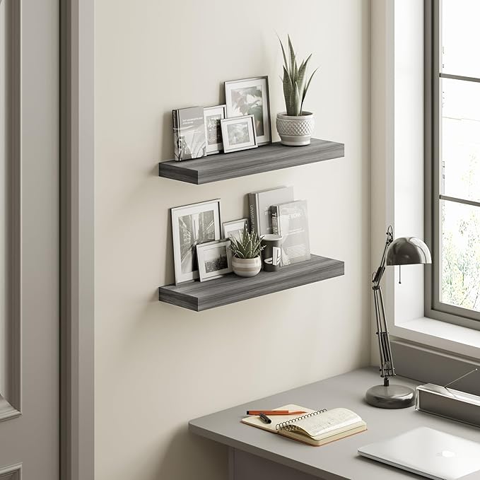 BAMEOS Floating Shelf,Wall Shelf,Decor Wall Mounted Shelves,Hanging Shelf Set L24xW6 for Bathroom Kitchen Living,Kitchen,Room Bedroom Storage,Walnut-NeatNest