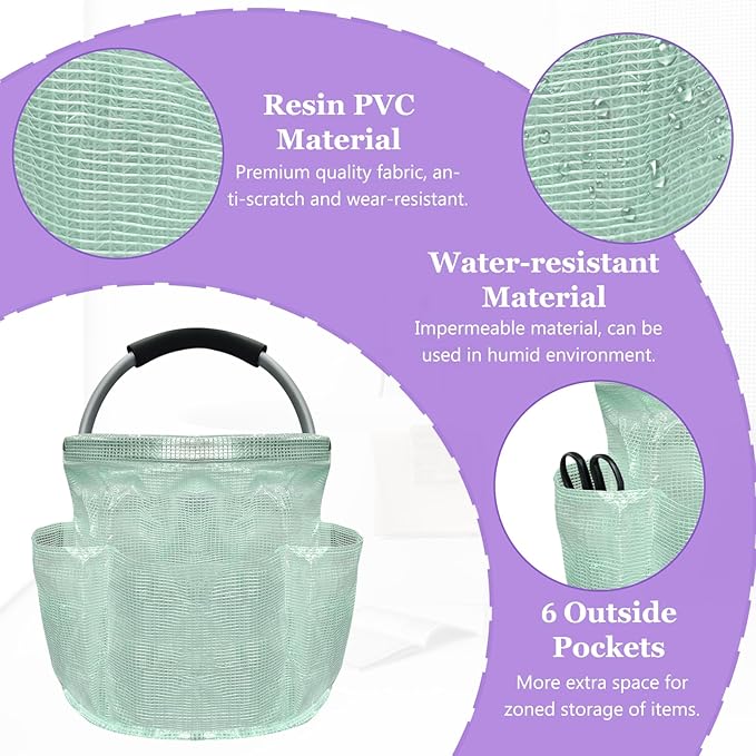 17L Cleaning Caddy for Cleaning Supplies, Foldable Tool Bucket Organizer with 6 Side Pockets, Portable Garden Tool Bag in PVC Resin, Folding Storage Basket for Camping, Gardening, Green-NeatNest