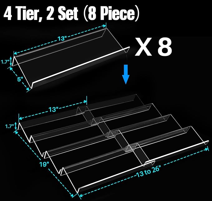 Antimbee Spice Drawer Organizer, 4 Tier- 8 Pack Kitchen Spice Rack Tray for Drawer, Expandable From 13" to 26" Acrylic Seasoning Organizer Rack Holds up 56 Spice Jars (Jars not Include)-NeatNest