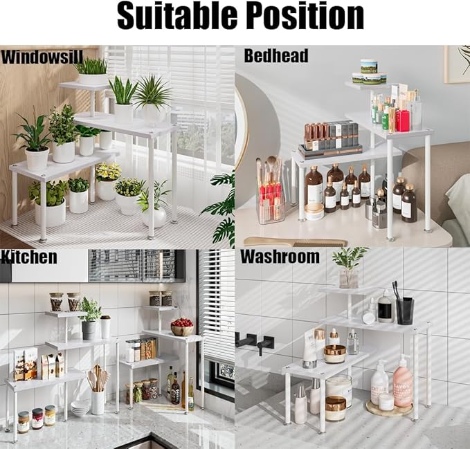 Countertop Organizer Organization 3 Tier Kitchen Corner Shelves Adjustable Spice Storage Rack for Bathroom Coffee Area Over Sink (White)-NeatNest